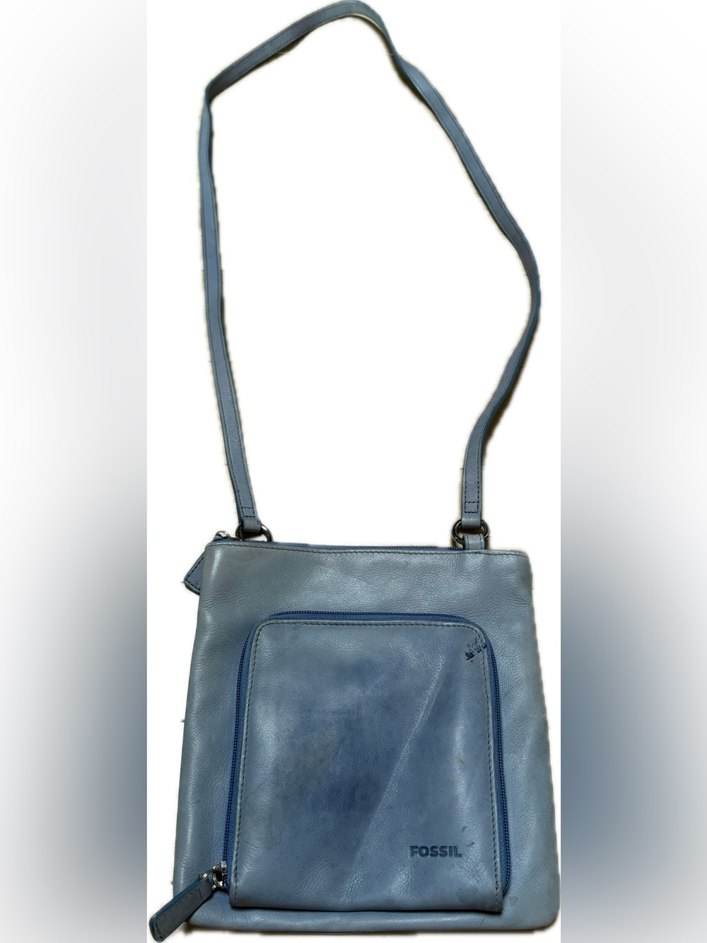 Fossil Blue Leather Crossbody Bag